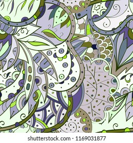 Tracery seamless pattern. Mehndi design. Ethnic colorful doodle texture. Curved doodling background. Vector