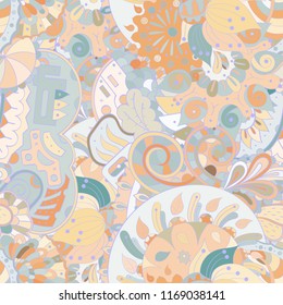 Tracery seamless pattern. Mehndi design. Ethnic colorful doodle texture. Curved doodling background. Vector