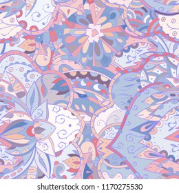 Tracery seamless pattern. Mehndi design. Ethnic colorful doodle texture. Curved doodling background. Vector