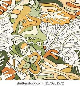 Tracery seamless pattern. Mehndi design. Ethnic colorful doodle texture. Curved doodling background. Vector