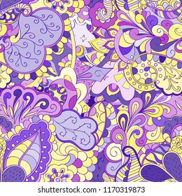 Tracery seamless pattern. Mehndi design. Ethnic colorful doodle texture. Curved doodling background. Vector