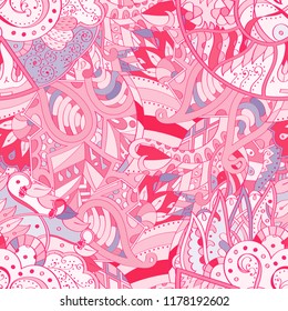 Tracery seamless pattern. Mehndi design. Ethnic colorful doodle texture. Curved doodling background. Vector