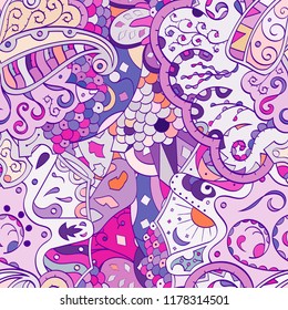 Tracery seamless pattern. Mehndi design. Ethnic colorful doodle texture. Curved doodling background. Vector