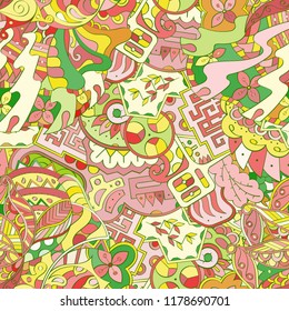 Tracery seamless pattern. Mehndi design. Ethnic colorful doodle texture. Curved doodling background. Vector