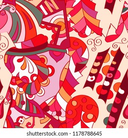 Tracery seamless pattern. Mehndi design. Ethnic colorful doodle texture. Curved doodling background. Vector
