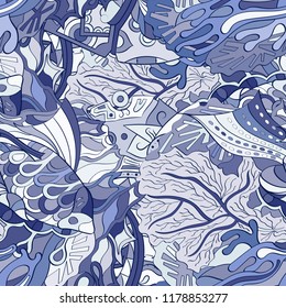 Tracery seamless pattern. Mehndi design. Ethnic colorful doodle texture. Curved doodling background. Vector