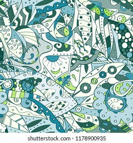 Tracery seamless pattern. Mehndi design. Ethnic colorful doodle texture. Curved doodling background. Vector