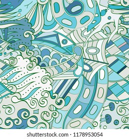 Tracery seamless pattern. Mehndi design. Ethnic colorful doodle texture. Curved doodling background. Vector