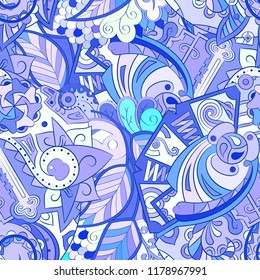 Tracery seamless pattern. Mehndi design. Ethnic colorful doodle texture. Curved doodling background. Vector