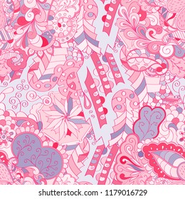 Tracery seamless pattern. Mehndi design. Ethnic colorful doodle texture. Curved doodling background. Vector