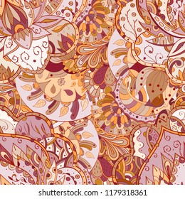 Tracery seamless pattern. Mehndi design. Ethnic colorful doodle texture. Curved doodling background. Vector