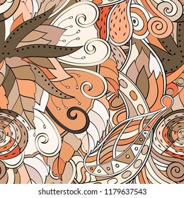 Tracery seamless pattern. Mehndi design. Ethnic colorful doodle texture. Curved doodling background. Vector