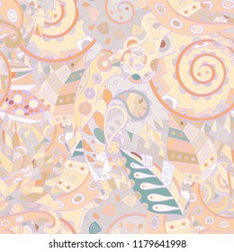 Tracery seamless pattern. Mehndi design. Ethnic colorful doodle texture. Curved doodling background. Vector