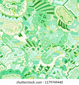Tracery seamless pattern. Mehndi design. Ethnic colorful doodle texture. Curved doodling background. Vector
