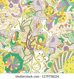 Tracery seamless pattern. Mehndi design. Ethnic colorful doodle texture. Curved doodling background. Vector