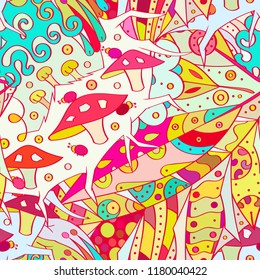 Tracery seamless pattern. Mehndi design. Ethnic colorful doodle texture. Curved doodling background. Vector