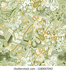 Tracery seamless pattern. Mehndi design. Ethnic colorful doodle texture. Curved doodling background. Vector