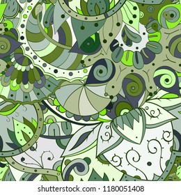 Tracery seamless pattern. Mehndi design. Ethnic colorful doodle texture. Curved doodling background. Vector