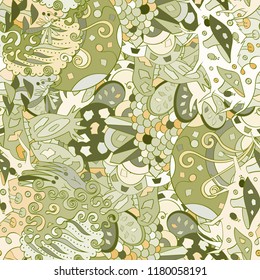 Tracery seamless pattern. Mehndi design. Ethnic colorful doodle texture. Curved doodling background. Vector