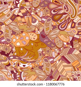 Tracery seamless pattern. Mehndi design. Ethnic colorful doodle texture. Curved doodling background. Vector