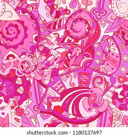 Tracery seamless pattern. Mehndi design. Ethnic colorful doodle texture. Curved doodling background. Vector