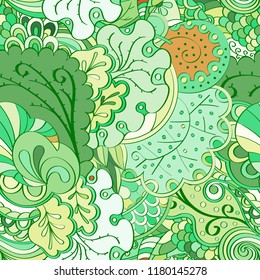 Tracery seamless pattern. Mehndi design. Ethnic colorful doodle texture. Curved doodling background. Vector