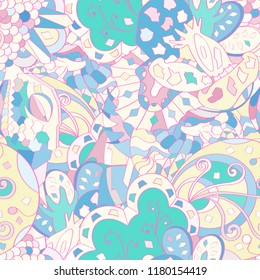Tracery seamless pattern. Mehndi design. Ethnic colorful doodle texture. Curved doodling background. Vector