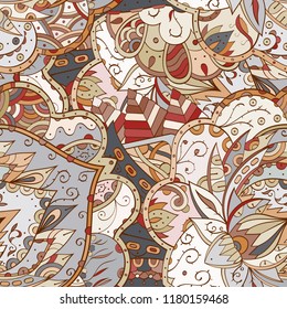 Tracery seamless pattern. Mehndi design. Ethnic colorful doodle texture. Curved doodling background. Vector
