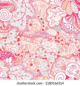 Tracery seamless pattern. Mehndi design. Ethnic colorful doodle texture. Curved doodling background. Vector