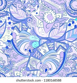 Tracery seamless pattern. Mehndi design. Ethnic colorful doodle texture. Curved doodling background. Vector