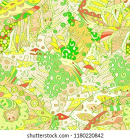 Tracery seamless pattern. Mehndi design. Ethnic colorful doodle texture. Curved doodling background. Vector