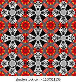 Tracery seamless pattern. Mehndi design. Ethnic colorful doodle texture in black, gray and pink colors. Vector curved doodling background.