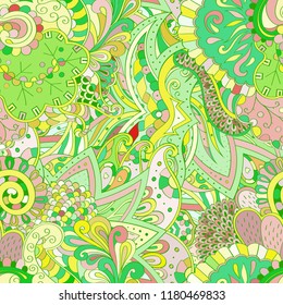 Tracery seamless pattern. Mehndi design. Ethnic colorful doodle texture. Curved doodling background. Vector