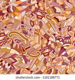 Tracery seamless pattern. Mehndi design. Ethnic colorful doodle texture. Curved doodling background. Vector