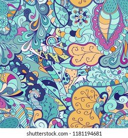 Tracery seamless pattern. Mehndi design. Ethnic colorful doodle texture. Curved doodling background. Vector Tracery seamless pattern. Mehndi design. Ethnic colorful doodle texture. Curved doodling background. Vector