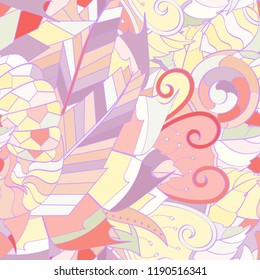 Tracery seamless pattern. Mehndi design. Ethnic colorful doodle texture. Curved doodling background. Vector