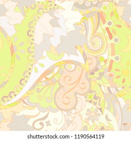 Tracery seamless pattern. Mehndi design. Ethnic colorful doodle texture. Curved doodling background. Vector