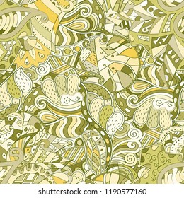 Tracery seamless pattern. Mehndi design. Ethnic colorful doodle texture. Curved doodling background. Vector