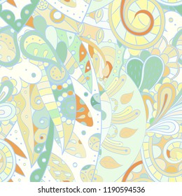 Tracery seamless pattern. Mehndi design. Ethnic colorful doodle texture. Curved doodling background. Vector