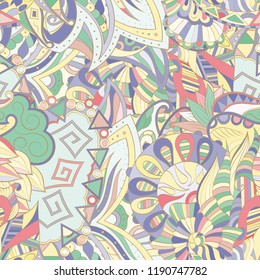 Tracery seamless pattern. Mehndi design. Ethnic colorful doodle texture. Curved doodling background. Vector