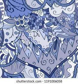 Tracery seamless pattern. Mehndi design. Ethnic colorful doodle texture. Curved doodling background. Vector