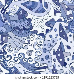 Tracery seamless pattern. Mehndi design. Ethnic colorful doodle texture. Curved doodling background. Vector