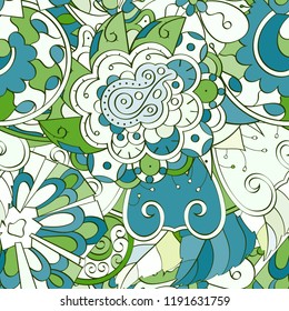 Tracery seamless pattern. Mehndi design. Ethnic colorful doodle texture. Curved doodling background. Vector