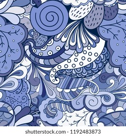 Tracery seamless pattern. Mehndi design. Ethnic colorful doodle texture. Curved doodling background. Vector
