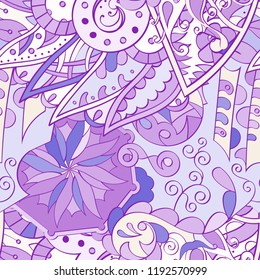 Tracery seamless pattern. Mehndi design. Ethnic colorful doodle texture. Curved doodling background. Vector