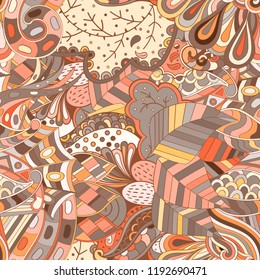 Tracery seamless pattern. Mehndi design. Ethnic colorful doodle texture. Curved doodling background. Vector