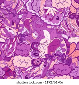 Tracery seamless pattern. Mehndi design. Ethnic colorful doodle texture. Curved doodling background. Vector