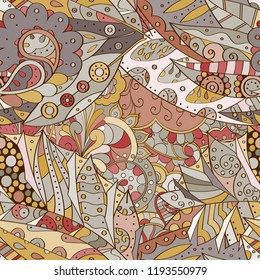 Tracery seamless pattern. Mehndi design. Ethnic colorful doodle texture. Curved doodling background. Vector