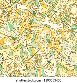 Tracery seamless pattern. Mehndi design. Ethnic colorful doodle texture. Curved doodling background. Vector
