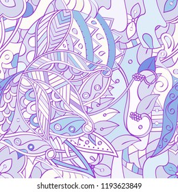 Tracery seamless pattern. Mehndi design. Ethnic colorful doodle texture. Curved doodling background. Vector
